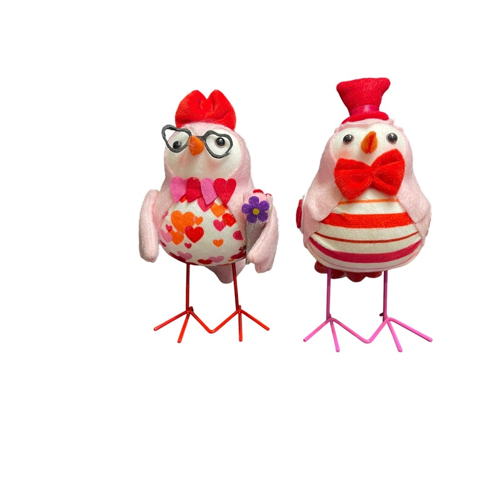 Target Spritz Valentine's Day‎ Fabric Bird Figurine Set Pink Red Hearts 2pc